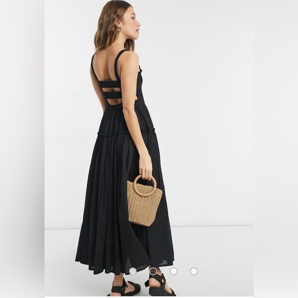 ASOS DESIGN cami midi sundress with raw edges in black size 12